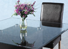 Galaxy Square Dining Table with Clear Glass Surround and Beach Leg Chairs